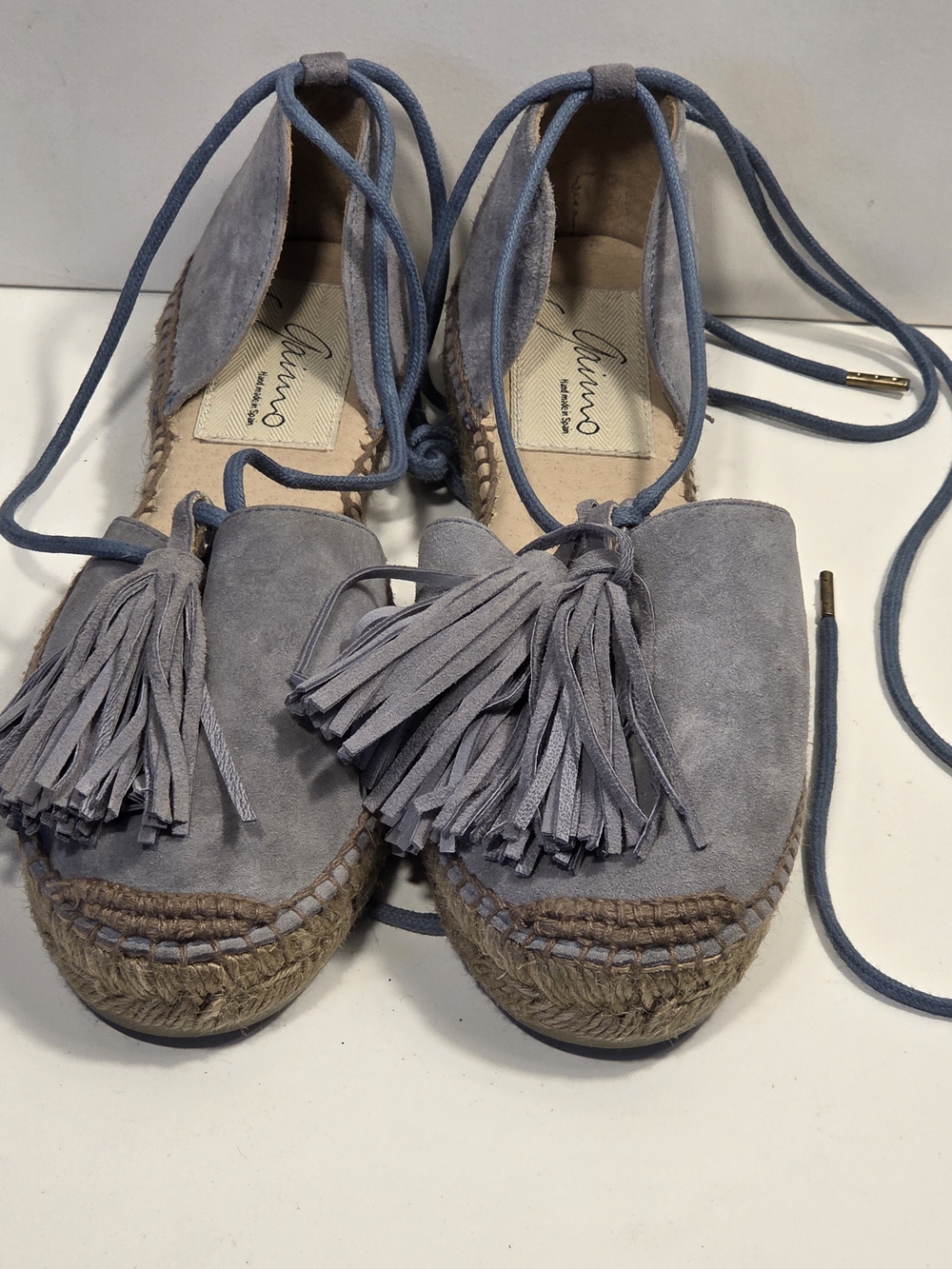 Gaimo Suede Tassel Espadrille Flats in Light Blue by Minno